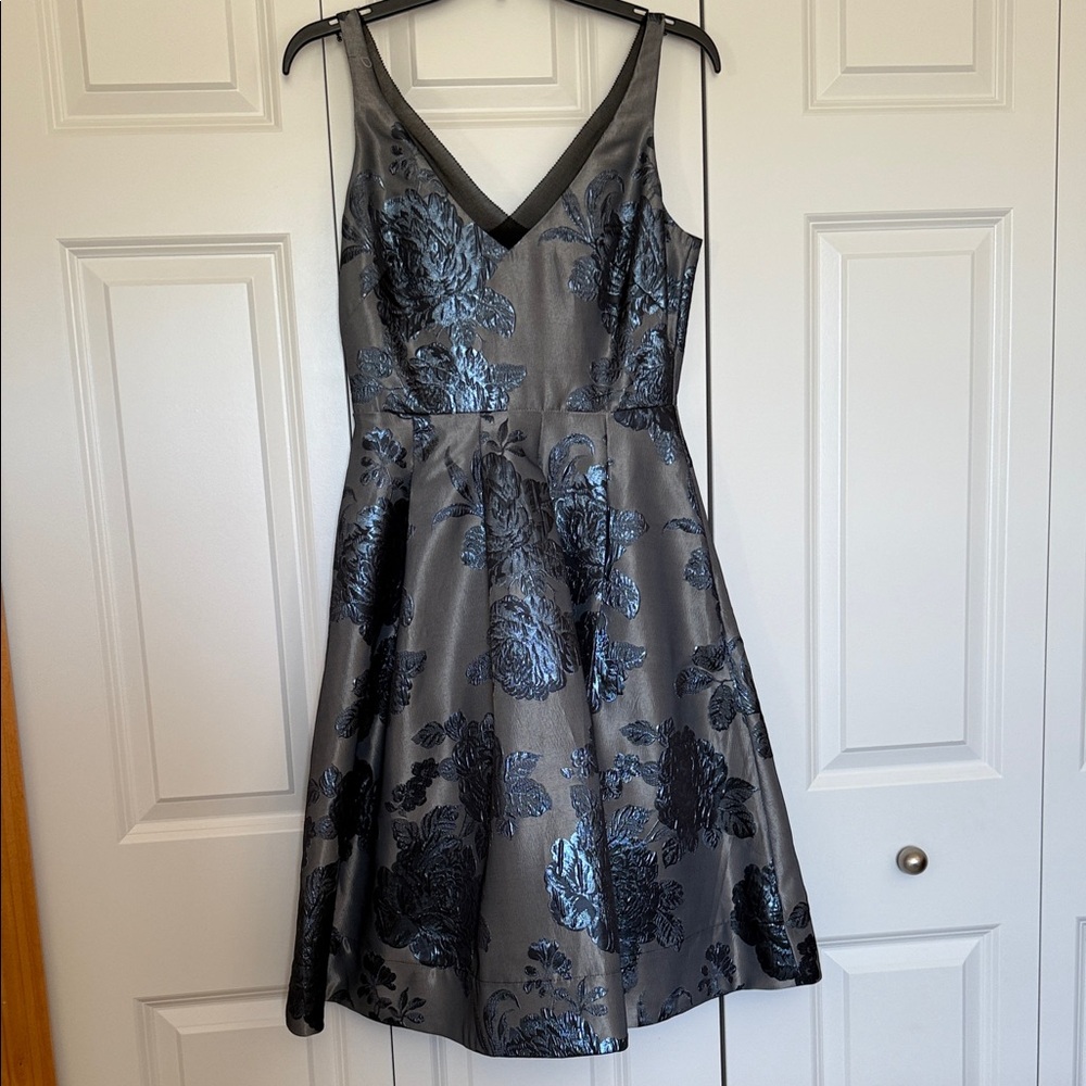 Party Dress! Elegant WHBM Black and Blue Floral Dress A-Line